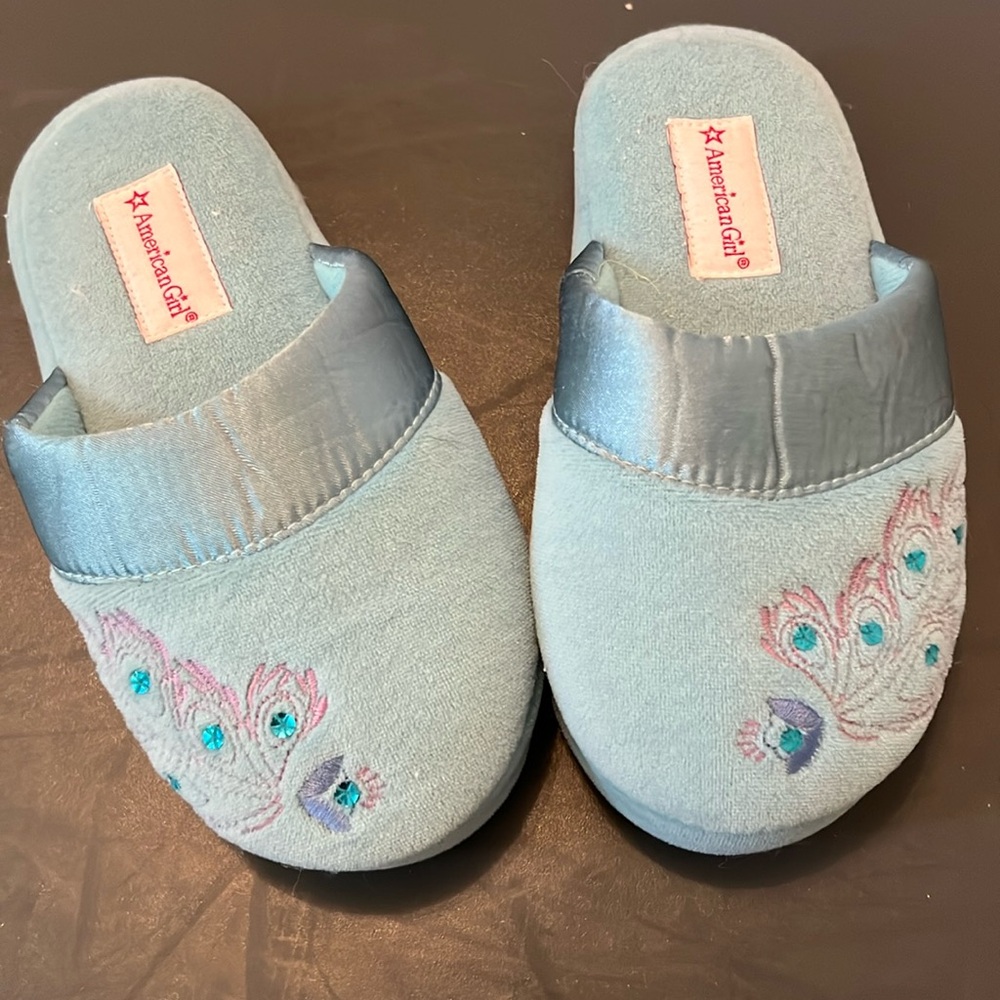 American Girl Peacock Teal Slippers Girls Small